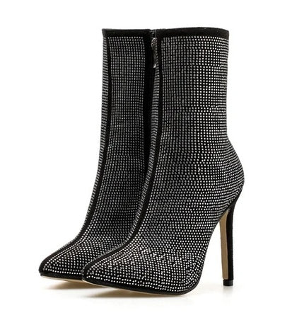 Women Pointed Toe Heeled Boots Black