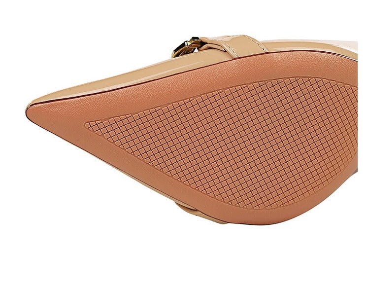 Women Single Shoes With High Metal Belt Buckle Nude
