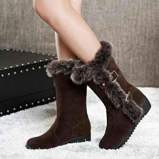 Women Slip - On Round Toe Flats Snow Shoes Black