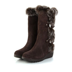 Women Slip - On Round Toe Flats Snow Shoes Light Brown