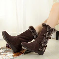 Women Slip - On Round Toe Flats Snow Shoes Black