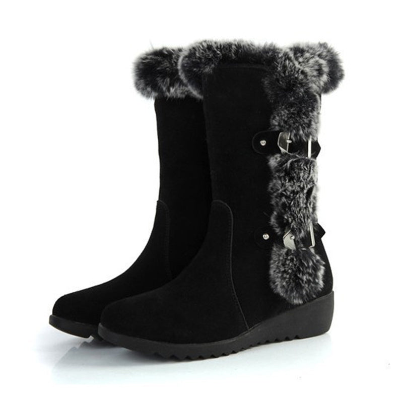 Women Slip - On Round Toe Flats Snow Shoes Black
