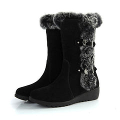 Women Slip - On Round Toe Flats Snow Shoes Black