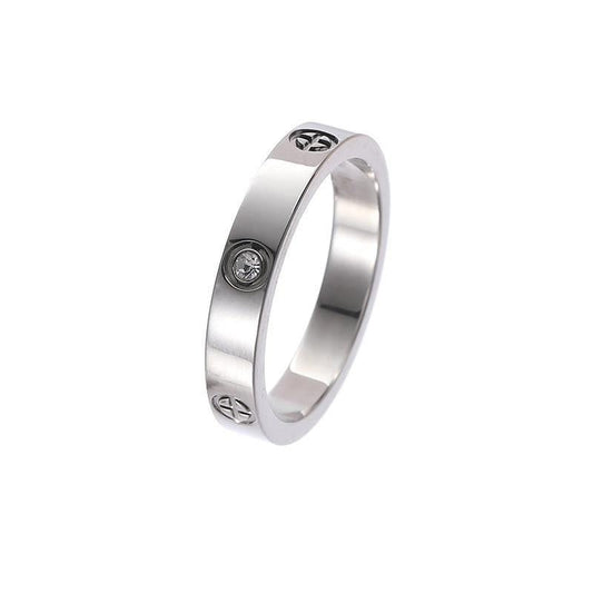 Women Titanium Steel Non - Fading Cold Style Ring with Embedded Diamonds FK Steel