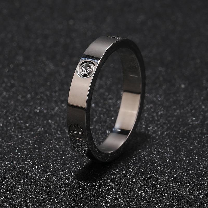 Women Titanium Steel Non - Fading Cold Style Ring with Embedded Diamonds FK Steel