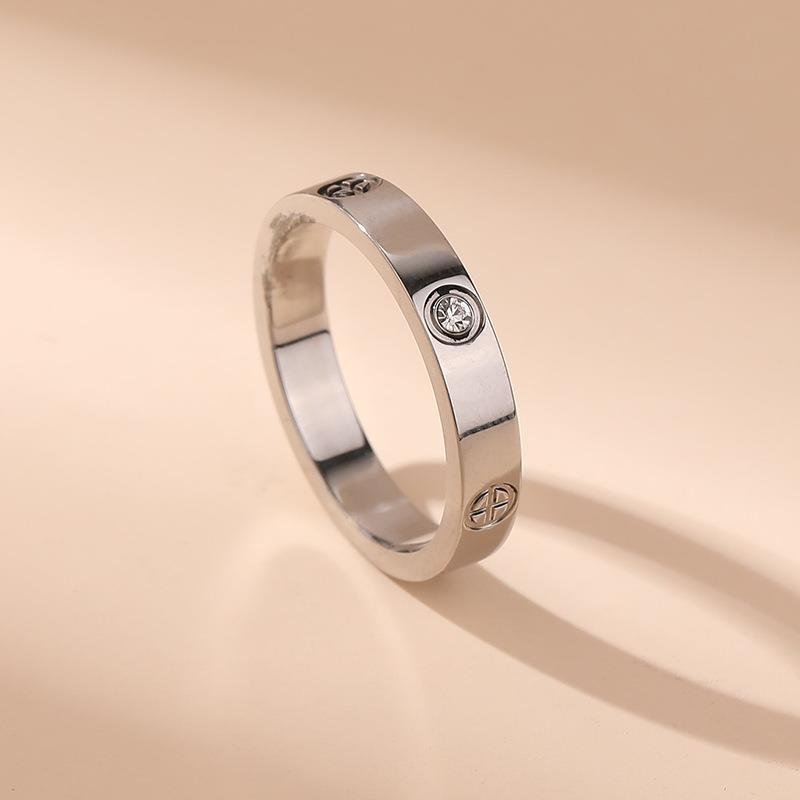 Women Titanium Steel Non - Fading Cold Style Ring with Embedded Diamonds FK Steel