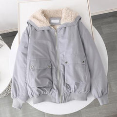 Women's Autumn And Winter Short Fleece Lined Candy Color Overalls Light Gray