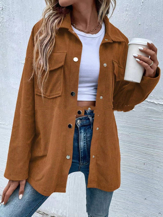 Women's Autumn Loose Solid Retro Vintage - Inspired Lapel Coat Chocolate