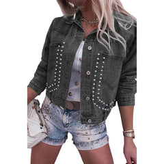 Women's Autumn Street Rivet Trendy Streetwear Denim Edgy Jacket Black