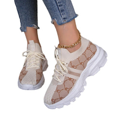 Women's Breathable Canvas Sneakers Lightweight Running Sports Shoes Light Brown