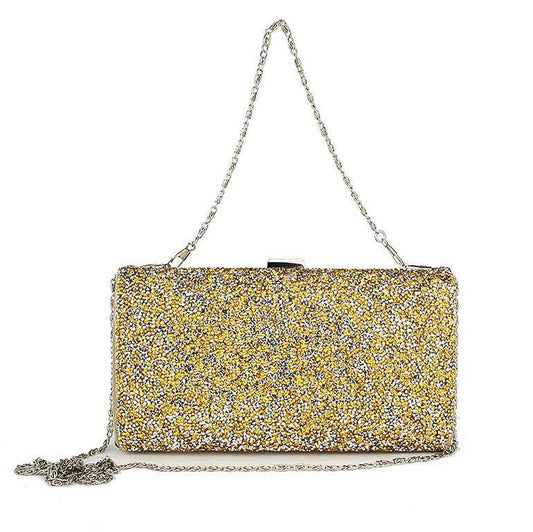 Women's Bright Face Clutch With Diamond Chain Black