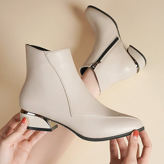 Women's British - Style Chunky Heel Martin Boots Black
