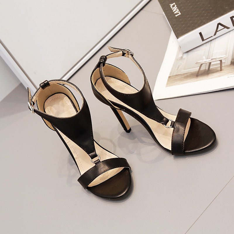 Women's brown sandals plus size stiletto heels Brown