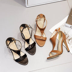 Women's brown sandals plus size stiletto heels Brown