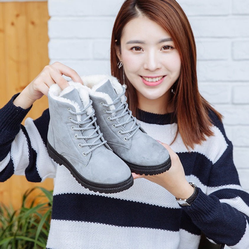 Women's Casual Cotton Snow Boots – Flat Vulcanized Trend with Artificial Plush Gray