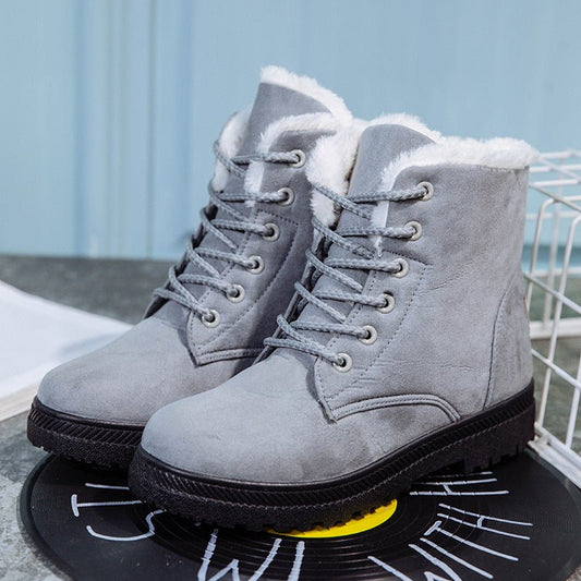 Women's Casual Cotton Snow Boots – Flat Vulcanized Trend with Artificial Plush Black