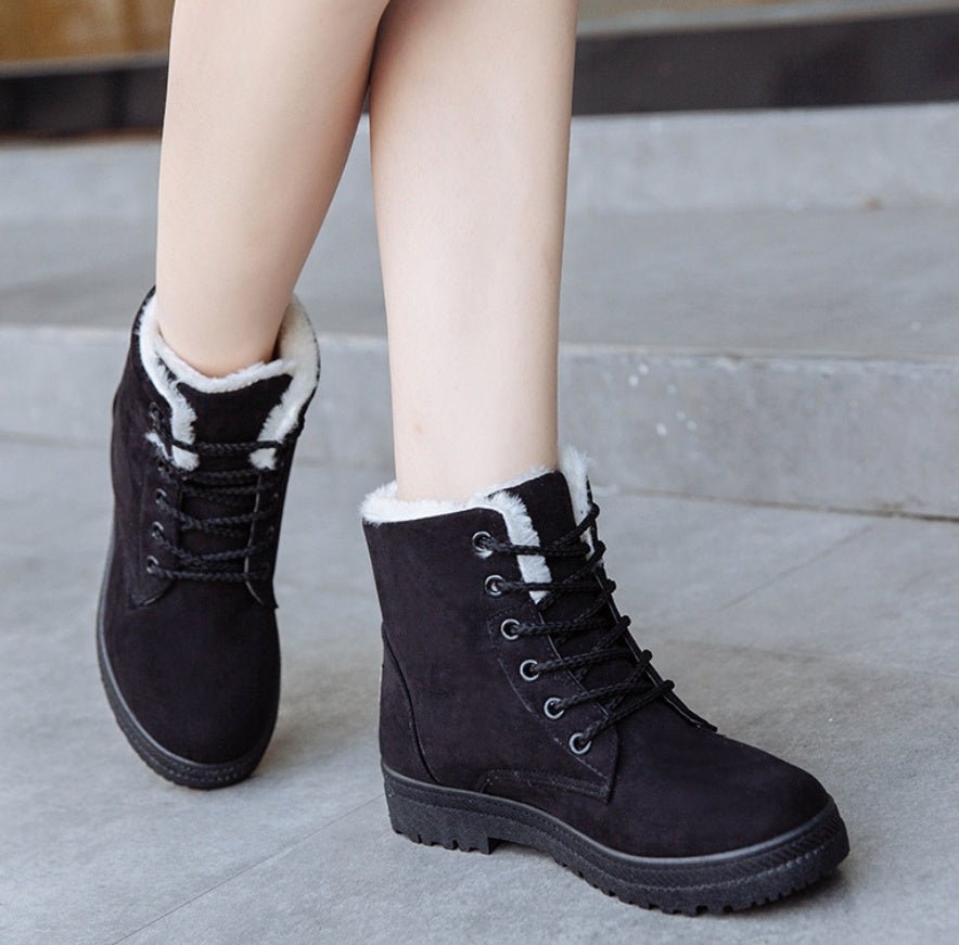 Women's Casual Cotton Snow Boots – Flat Vulcanized Trend with Artificial Plush Gray