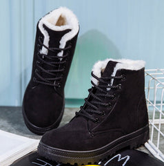 Women's Casual Cotton Snow Boots – Flat Vulcanized Trend with Artificial Plush Black