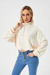 Women's Casual Half - Zip Sweatshirt Apricot