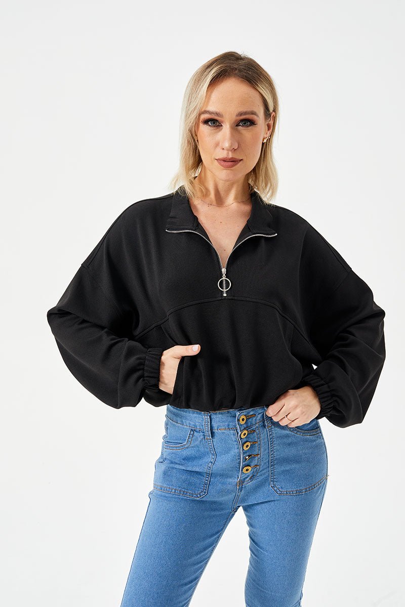 Women's Casual Half - Zip Sweatshirt Black