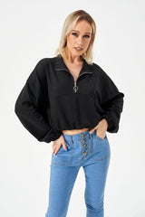 Women's Casual Half - Zip Sweatshirt Black