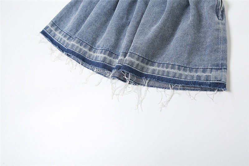 Women's Chic Pleated Skirt Stylish and Versatile Embossing Details Blue