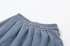 Women's Chic Pleated Skirt Stylish and Versatile Embossing Details Blue