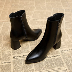 Women's Chic Pointed Toe Kitten Heels Autumn Thin Ankle Sock Boots Black