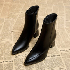 Women's Chic Pointed Toe Kitten Heels Autumn Thin Ankle Sock Boots Black