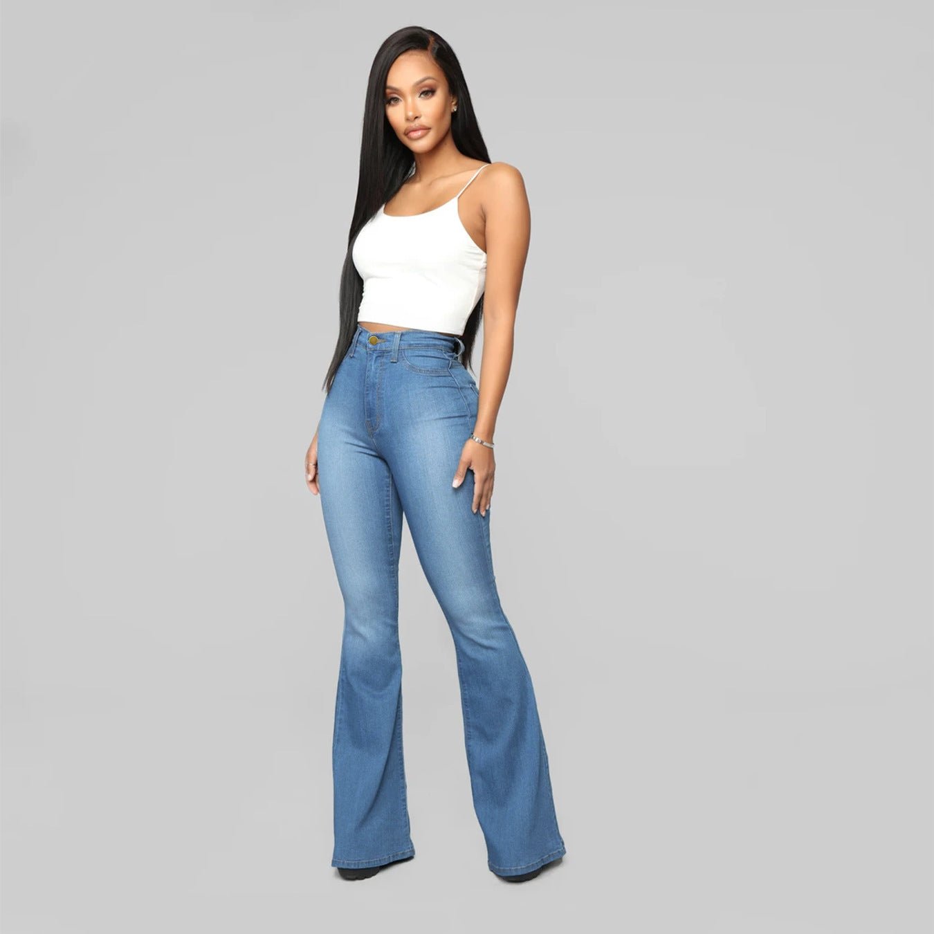 Women's Classic High Waist Slim Denim Horseshoe Pants Stylish Design Blue