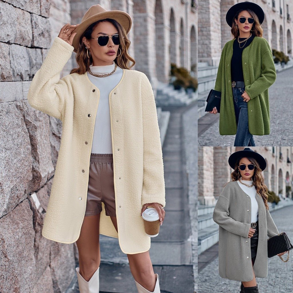 Women's Classic Stylish Round Neck Single - breasted Long Sleeve Coat Green