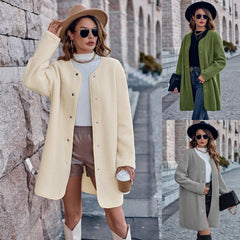 Women's Classic Stylish Round Neck Single - breasted Long Sleeve Coat Green