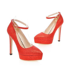 Women's Classy Stilettos Waterproof Platform Shoes High Heels for Rain Red