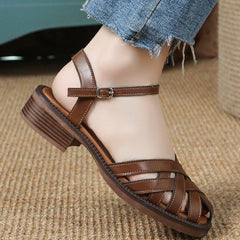 Women's Closed Toe Buckle Wedge Booties With Thick Bottom Brown