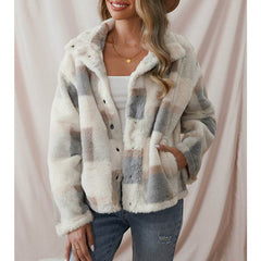 Women's Clothing Plaid Plush Lapel Warm Coat Foreign Trade Wholesale Plaid