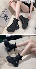 Women's Combines comfort Platform Height Increasing Casual Sneakers Black