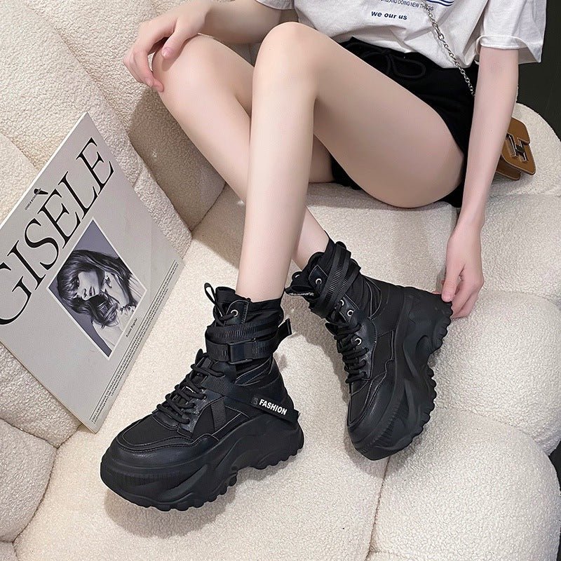 Women's Combines comfort Platform Height Increasing Casual Sneakers Black