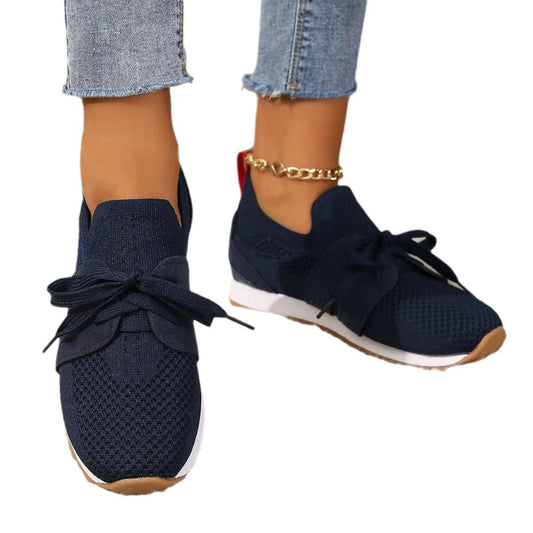 Women's Comfortable, mesh sneakers Fly Woven Mesh Lace - up Casual Shoes Dark Blue