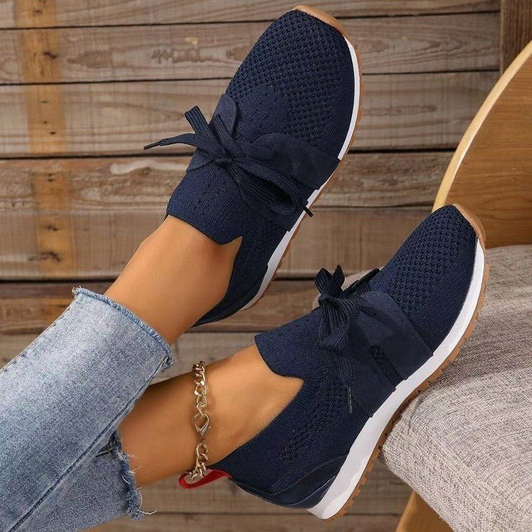 Women's Comfortable, mesh sneakers Fly Woven Mesh Lace - up Casual Shoes Dark Blue