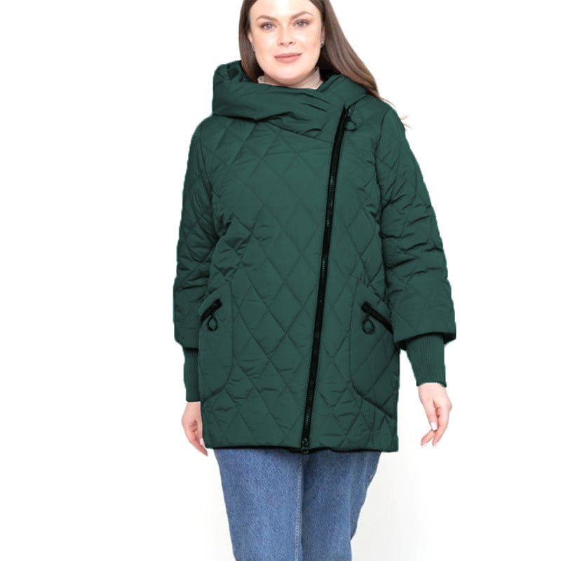 Women's Comfortable Quilted Cotton Mid - length Winter Clothing Coat Dark Green