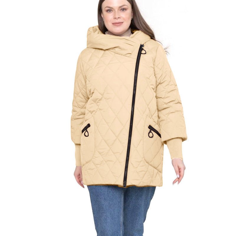 Women's Comfortable Quilted Cotton Mid - length Winter Clothing Coat Coffee