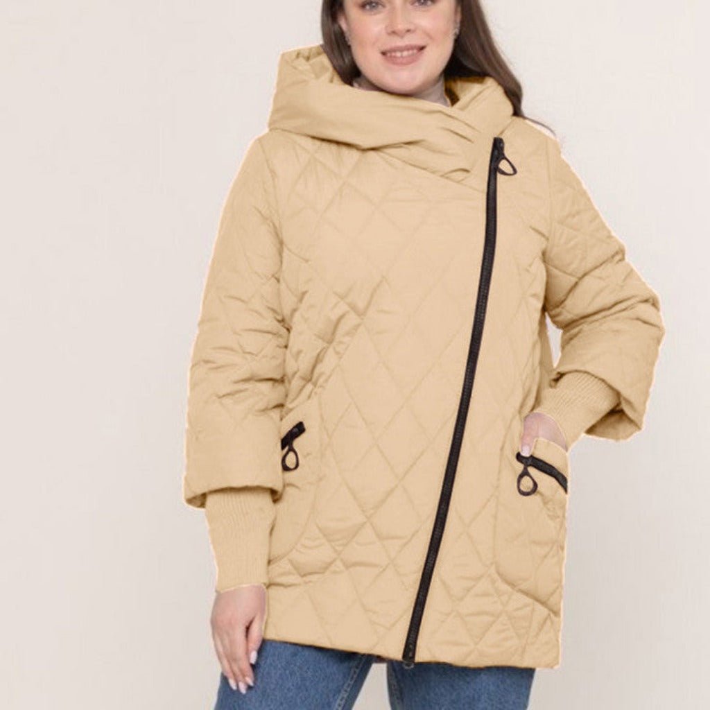 Women's Comfortable Quilted Cotton Mid - length Winter Clothing Coat Coffee