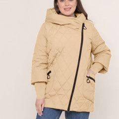 Women's Comfortable Quilted Cotton Mid - length Winter Clothing Coat Coffee