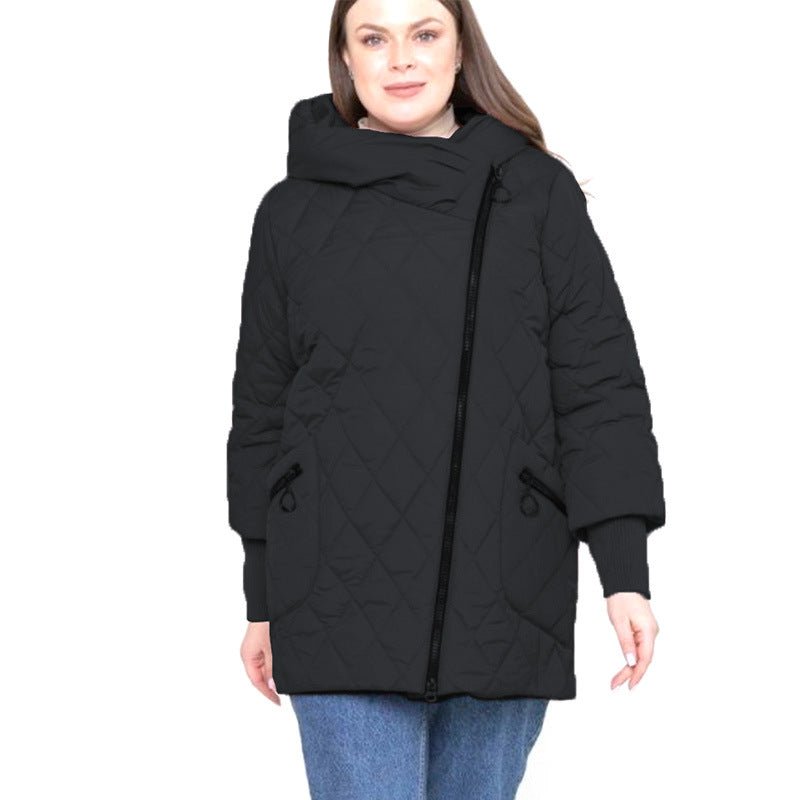 Women's Comfortable Quilted Cotton Mid - length Winter Clothing Coat Black