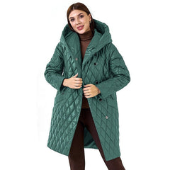 Women's Cotton - padded Jacket Slim - fit Lace Up Lapel Long - sleeved Coat Dark Blue