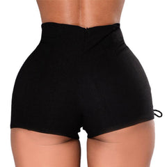 Women's Crisscross Bandage High Waist Unique Denim Shorts Black