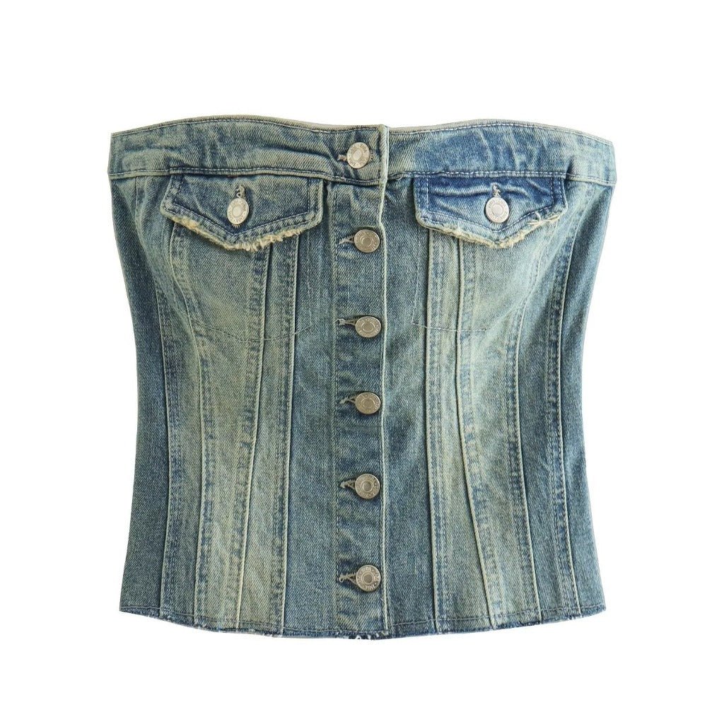 Women's Denim Gradient Short Vest Top Picture Color