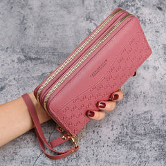 Women's Double Layer Zipper Coin Purse Dark Pink