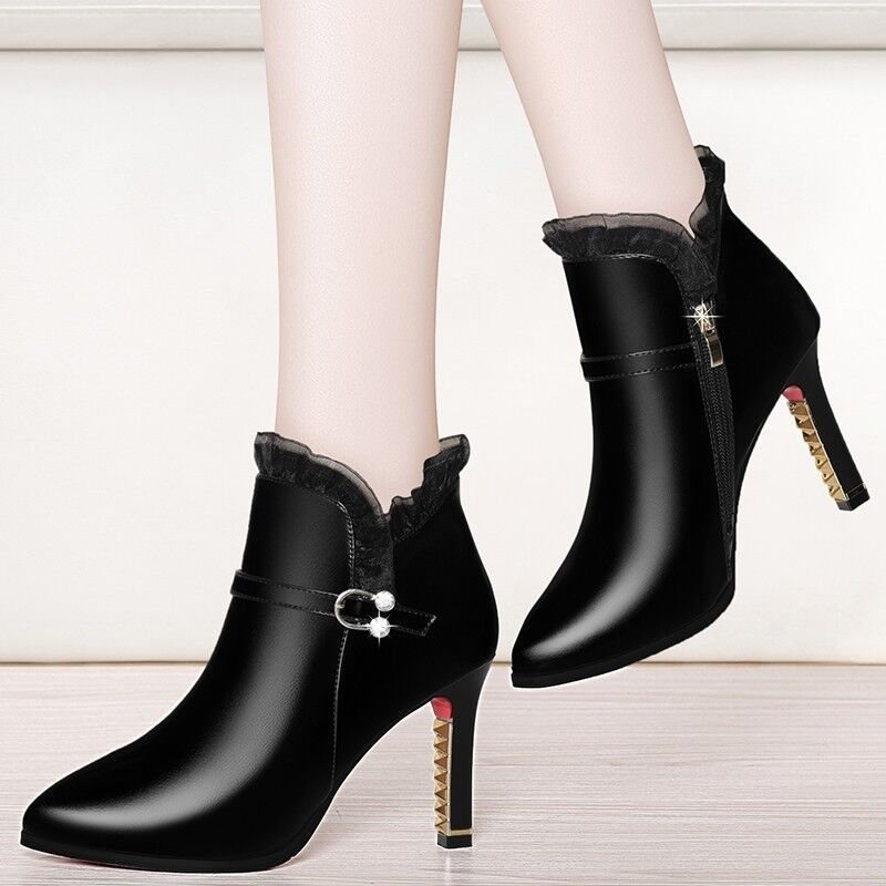 Women's Fashion All - Matching High Heel Boots Black Plus Velvet