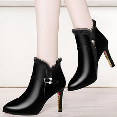 Women's Fashion All - Matching High Heel Boots Black Plus Velvet